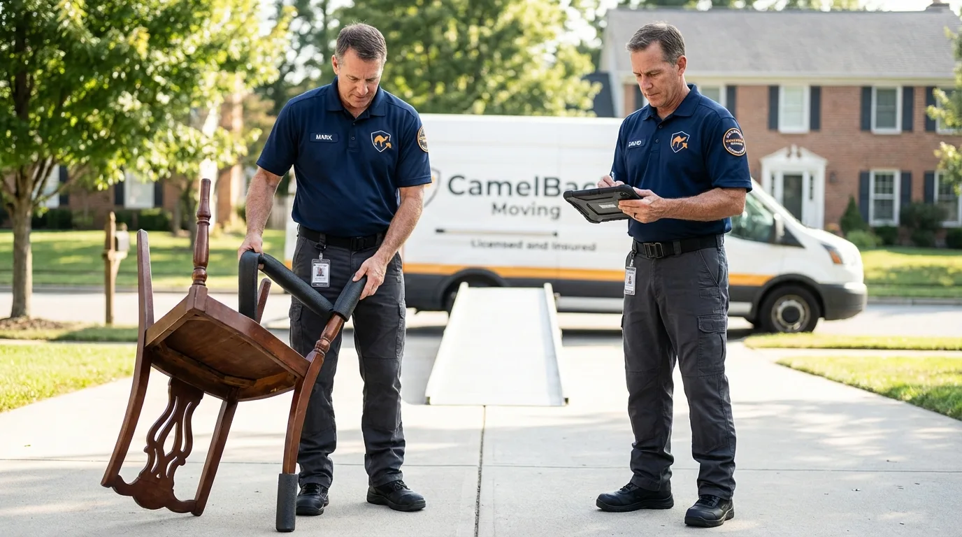 Movers inspecting furniture for damage prevention before loading in Obion, TN
